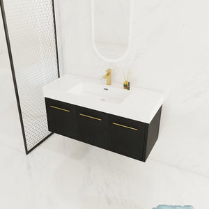 English Elm 48 Inch Wall-Mounted Bathroom Vanity With Thick Resin Sink, Soft-Close Doors, Kd Package Included W999S00160
