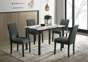 English Elm Charcoal 5pc Dining Set with Faux Marble Top & Upholstered Wool Chairs — Modern Cushioned Elegance B011S00884