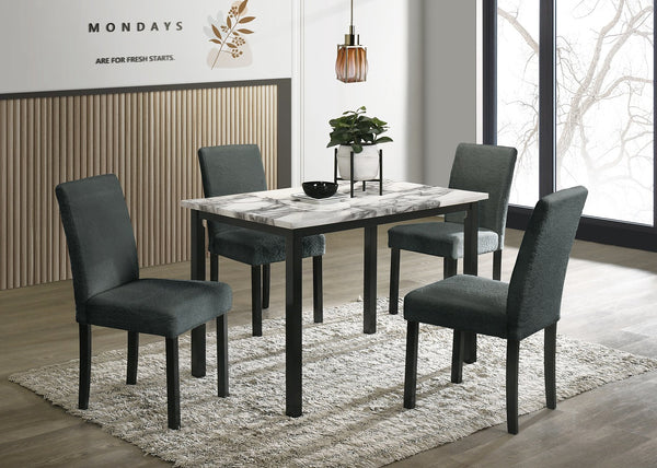 English Elm Charcoal 5pc Dining Set with Faux Marble Top & Upholstered Wool Chairs — Modern Cushioned Elegance B011S00884