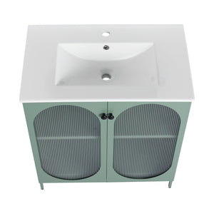 English Elm 30 Inch Freestanding Bathroom Vanity With Stylish Ceramic Sink, Adjustable Storage, And Modern Finish W999S00162