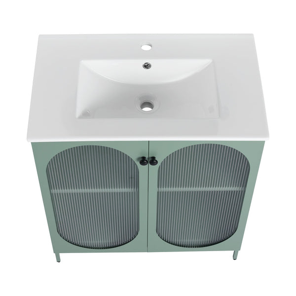English Elm 30 Inch Freestanding Bathroom Vanity With Stylish Ceramic Sink, Adjustable Storage, And Modern Finish W999S00162