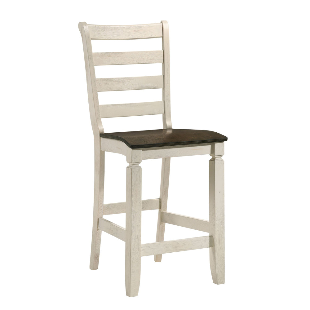 English Elm Oak Counter Height Stools Set of 2 - Oak & Antique White Wood, Slatted Back, Footrest, Durable Comfort B062P181302