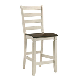 English Elm Oak Counter Height Stools Set of 2 - Oak & Antique White Wood, Slatted Back, Footrest, Durable Comfort B062P181302