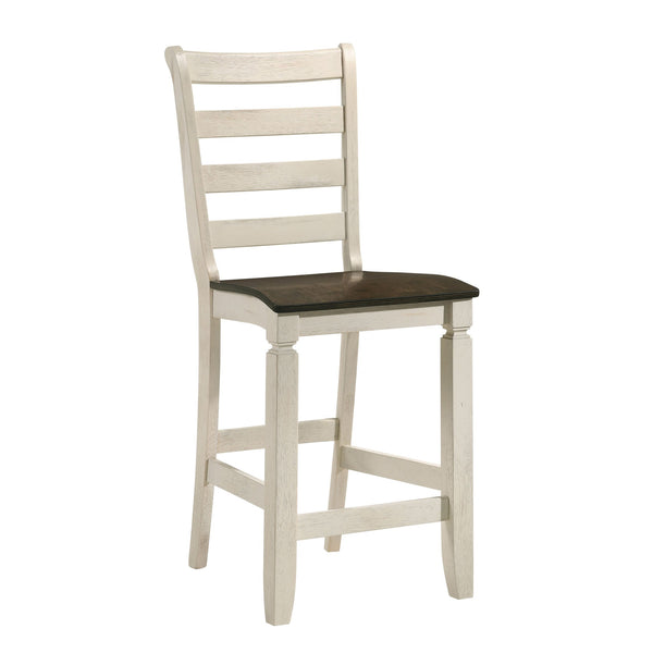 English Elm Oak Counter Height Stools Set of 2 - Oak & Antique White Wood, Slatted Back, Footrest, Durable Comfort B062P181302