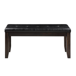 English Elm Black Tufted Cushion Bench in Espresso Finish — Compact Entryway Seating, Faux Leather, Durable Frame B062P181299