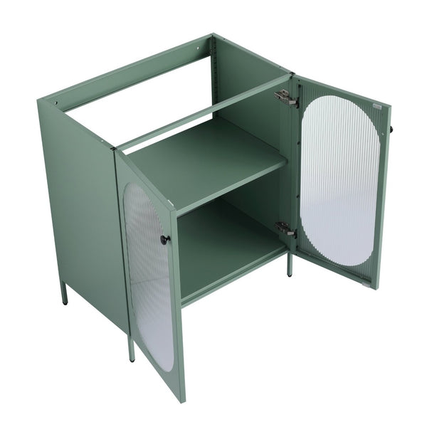 English Elm 30 Inch Steel Freestanding Bathroom Vanity Cabinet with Acrylic Doors and Adjustable Shelf W999P176007