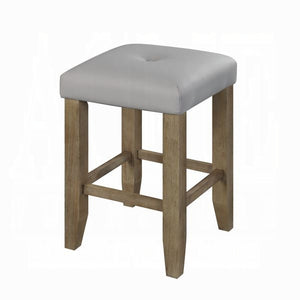 English Elm Grey Faux Leather Counter Stools Set of 2 — Button-Tufted Seats, Oak Tapered Legs, Built-In Footrest Comfort B062P181306