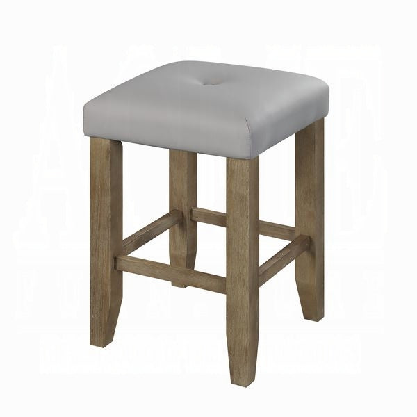 English Elm Grey Faux Leather Counter Stools Set of 2 — Button-Tufted Seats, Oak Tapered Legs, Built-In Footrest Comfort B062P181306