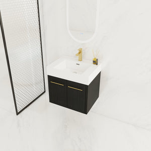 English Elm 24 Inch Wall-Mounted Bathroom Vanity With Thick Resin Sink, Soft-Close Doors & Space-Saving Design W999S00157