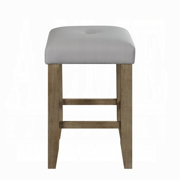 English Elm Grey Faux Leather Counter Stools Set of 2 — Button-Tufted Seats, Oak Tapered Legs, Built-In Footrest Comfort B062P181306