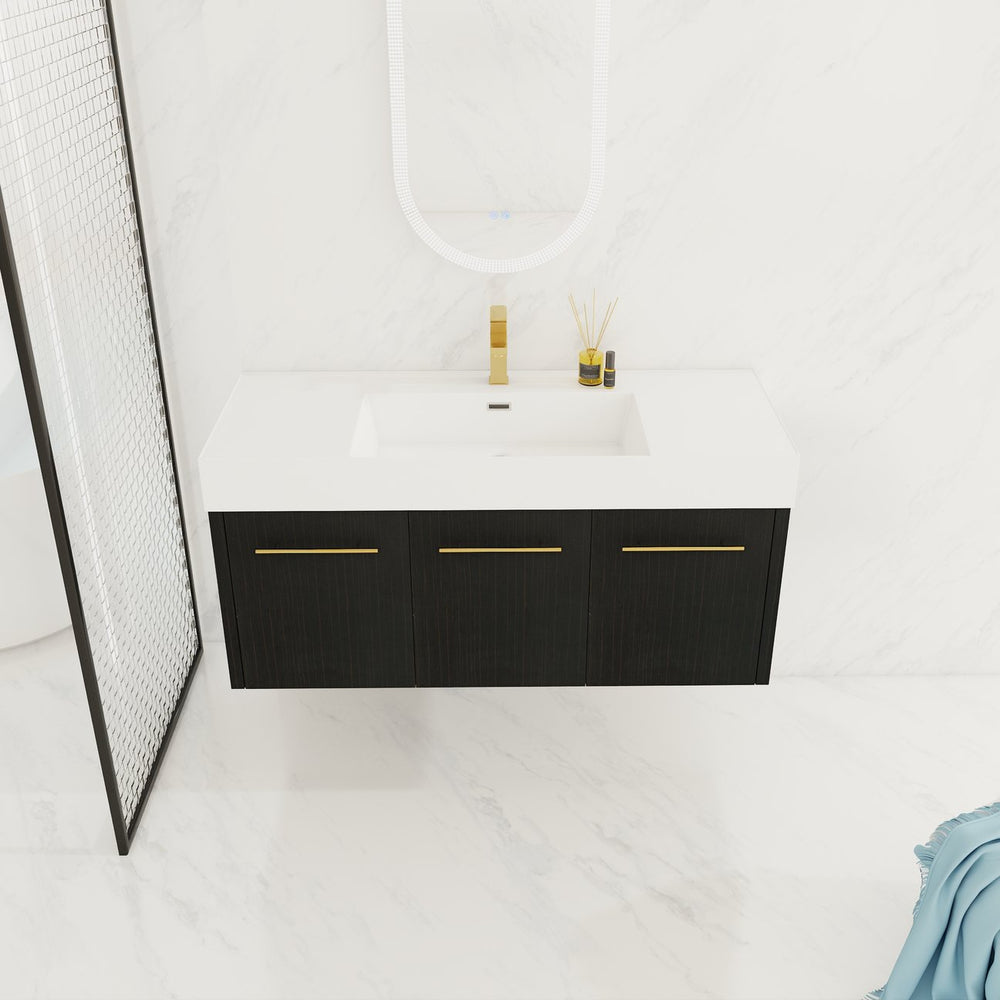 English Elm 48 Inch Wall-Mounted Bathroom Vanity With Thick Resin Sink, Soft-Close Doors, Kd Package Included W999S00160