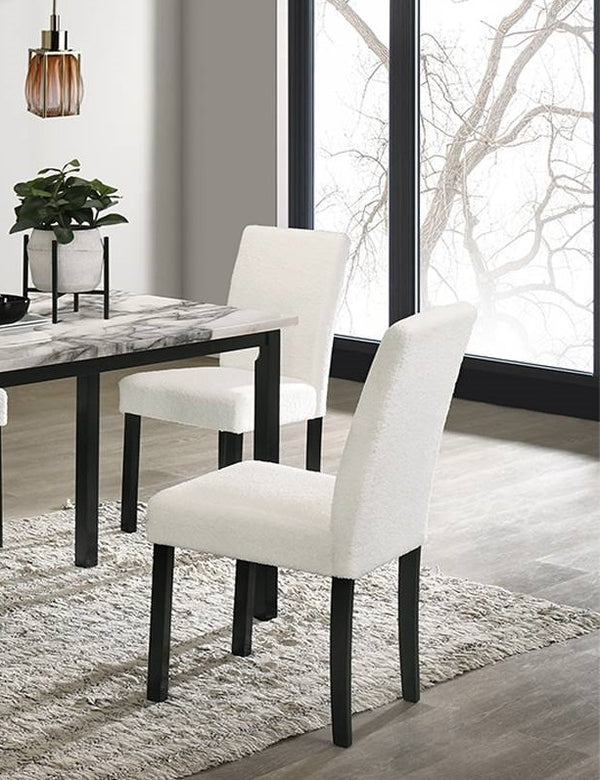 English Elm White 5-Piece Wool Fabric Upholstered Dining Set with Faux Marble Top, Cushioned Modern Comfort B011S00885