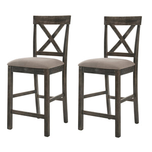 English Elm Tan Linen Counter Height Stool Set with Cross Back and Weathered Oak Legs—Durable Elegant Seating for Kitchens Grey B062P181295