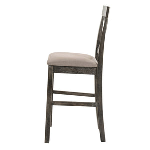 English Elm Tan Linen Counter Height Stool Set with Cross Back and Weathered Oak Legs—Durable Elegant Seating for Kitchens Grey B062P181295