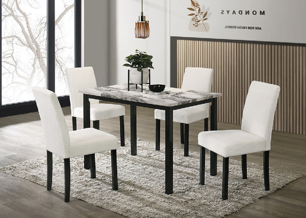 English Elm White 5-Piece Wool Fabric Upholstered Dining Set with Faux Marble Top, Cushioned Modern Comfort B011S00885