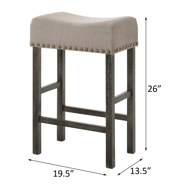 English Elm Tan Linen Counter Height Stool Set with Cross Back and Weathered Oak Legs—Durable Elegant Seating for Kitchens Tan B062P181296