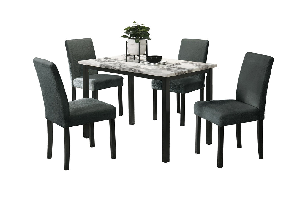 English Elm Charcoal 5pc Dining Set with Faux Marble Top & Upholstered Wool Chairs — Modern Cushioned Elegance B011S00884