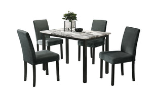English Elm Charcoal 5pc Dining Set with Faux Marble Top & Upholstered Wool Chairs — Modern Cushioned Elegance B011S00884