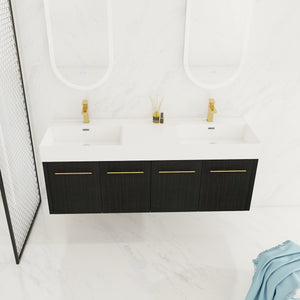 English Elm 60 Inch Wall-Mounted Bathroom Vanity With Double Resin Sink, Soft-Close Hinges, Eco-Friendly Design W999S00161