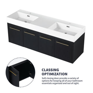 English Elm 60 Inch Wall-Mounted Bathroom Vanity With Double Resin Sink, Soft-Close Hinges, Eco-Friendly Design W999S00161