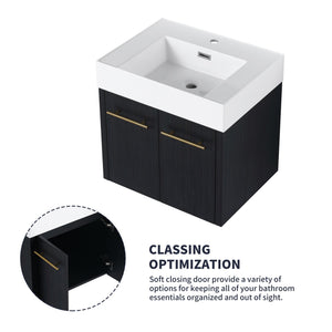 English Elm 24 Inch Wall-Mounted Bathroom Vanity With Thick Resin Sink, Soft-Close Doors & Space-Saving Design W999S00157
