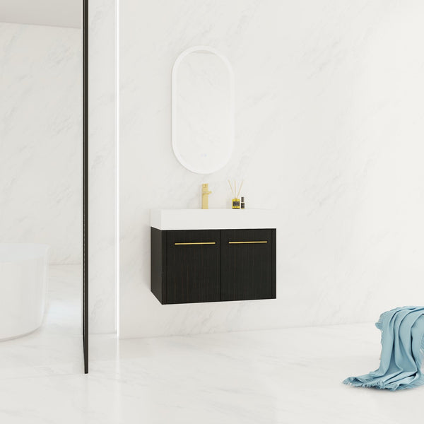 English Elm 30 Inch Wall-Mounted Bathroom Vanity With Thick Edged Resin Sink - Modern, Space-Saving Design! W999S00158