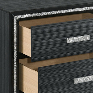 English Elm Weathered Black Two-Drawer Nightstand with Glam Accents, Smooth-Stop Drawers & Generous Storage B062P181333