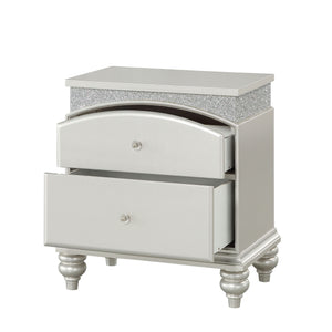 English Elm Platinum Transitional 2-Drawer Nightstand with Felt-Lined Top Drawer, Rhinestone Accents & Safety Stops for Luxury Bedside Storage and Smooth Operation B062P181314