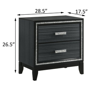 English Elm Weathered Black Two-Drawer Nightstand with Glam Accents, Smooth-Stop Drawers & Generous Storage B062P181333