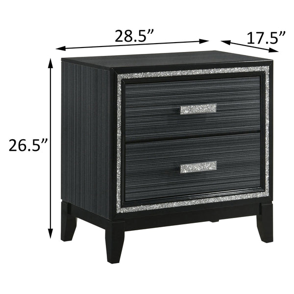 English Elm Weathered Black Two-Drawer Nightstand with Glam Accents, Smooth-Stop Drawers & Generous Storage B062P181333