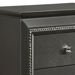 English Elm Metallic Grey Nightstand with Crystal Trim, 2 Spacious Drawers, Safety Stops, Glam Transitional Style B062P181327