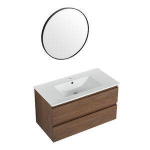 English Elm 36" Wall-Mounted Vanity With Ceramic Sink & 2 Soft-Close Drawers – Modern Space-Saving Design! W999S00166