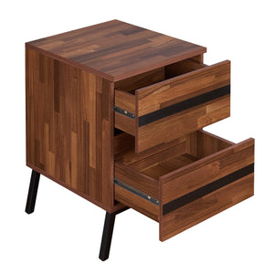 English Elm Walnut Modern 2-Drawer Nightstand with Safety Stop and Manual Close, Versatile Walnut & Sandy Black Finish B062P181337
