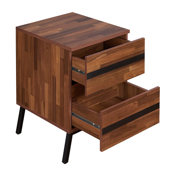 English Elm Walnut Modern 2-Drawer Nightstand with Safety Stop and Manual Close, Versatile Walnut & Sandy Black Finish B062P181337