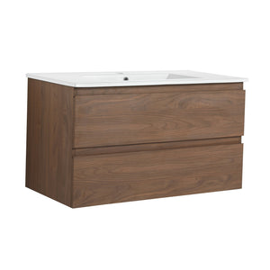 English Elm 36" Wall-Mounted Vanity With Ceramic Sink & 2 Soft-Close Drawers – Modern Space-Saving Design! W999S00166