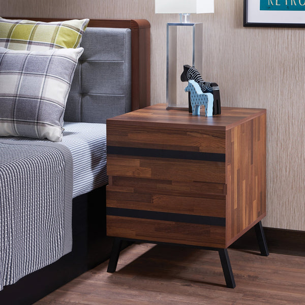 English Elm Walnut Modern 2-Drawer Nightstand with Safety Stop and Manual Close, Versatile Walnut & Sandy Black Finish B062P181337