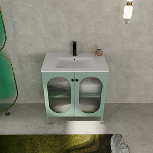 English Elm 30 Inch Freestanding Bathroom Vanity With Stylish Ceramic Sink, Adjustable Storage, And Modern Finish W999S00162
