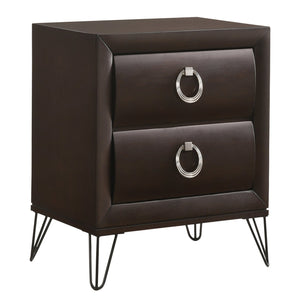 English Elm Dark Merlot Two-Drawer Nightstand with Felt-Lined Top Drawer, Hairpin Iron Legs, Smooth Safety Stops B062P181329