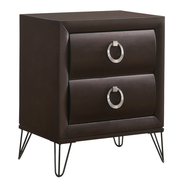 English Elm Dark Merlot Two-Drawer Nightstand with Felt-Lined Top Drawer, Hairpin Iron Legs, Smooth Safety Stops B062P181329