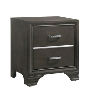 English Elm Grey Glam Mirror Inlay 2-Drawer Nightstand with Soft-Close Safety Stops and Ample Bedside Storage B062P181324