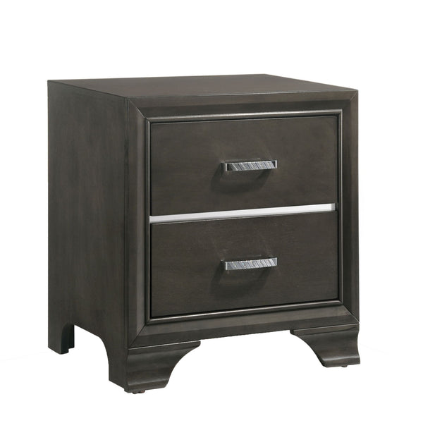 English Elm Grey Glam Mirror Inlay 2-Drawer Nightstand with Soft-Close Safety Stops and Ample Bedside Storage B062P181324