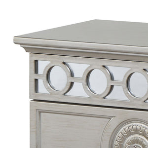 English Elm Silver Glam Mirrored 2-Drawer Nightstand with Elegant Inlay Trim, Spacious Storage & Chic Shine B062P181345
