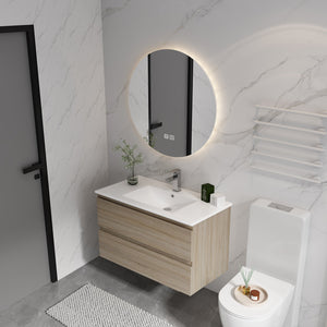 English Elm 36" Wall-Mounted Bathroom Vanity With Ceramic Sink & 2 Soft-Close Drawers For Modern Spaces W999S00169