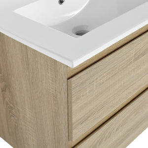 English Elm 24" Modern Wall-Mounted Bathroom Vanity With Ceramic Sink & Soft-Close Drawers For Compact Spaces W999S00167