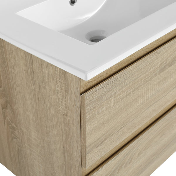 English Elm 24" Modern Wall-Mounted Bathroom Vanity With Ceramic Sink & Soft-Close Drawers For Compact Spaces W999S00167