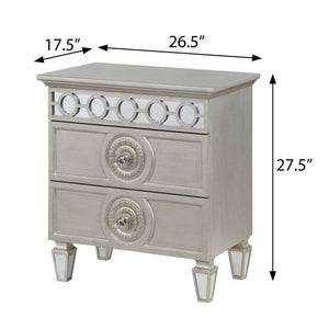 English Elm Silver Glam Mirrored 2-Drawer Nightstand with Elegant Inlay Trim, Spacious Storage & Chic Shine B062P181345