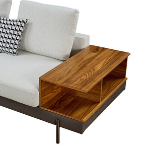 English Elm Luxury Cotton Upholstered Four-Seat Sofa with Interchangeable Left/Right Arm Shelves, Off-White Upholstery and Metal Legs W1793S00035