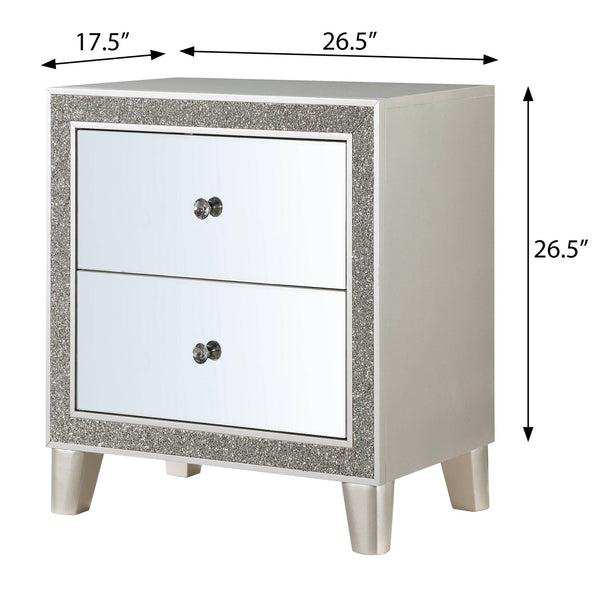 English Elm Champagne Mirrored 2-Drawer Nightstand with Felt-Lined Top Drawer, Glamorous Champagne Finish and Acrylic Accents B062P181340