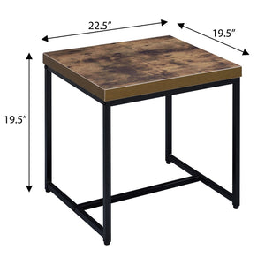 English Elm Weathered Oak End Table With Black Metal Base – Rustic Charm Meets Modern Style For Any Space B062P181351-GIGA