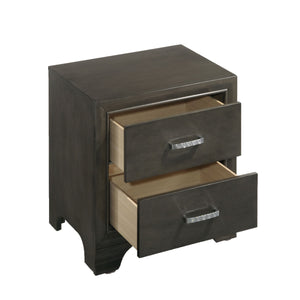 English Elm Grey Glam Mirror Inlay 2-Drawer Nightstand with Soft-Close Safety Stops and Ample Bedside Storage B062P181324